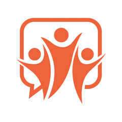 Orange abstract people group vector illustration teamwork community unity success icon