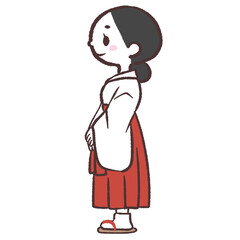 	巫女さん全身横向きのイラスト