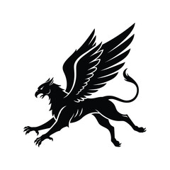 Black griffin silhouette mythical creature heraldic beast fantasy animal vector illustration