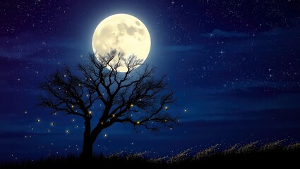 Fototapeta premium Moonlit tree sky