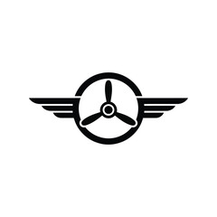 Propeller wing emblem vector illustration aviation badge pilot symbol aircraft icon vintage air travel © azad