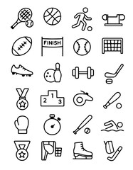 A collection of meticulously crafted sports icons, each symbol representing a distinct activity, ranging from tennis and basketball to swimming and ice skating. These minimalist illustrations.