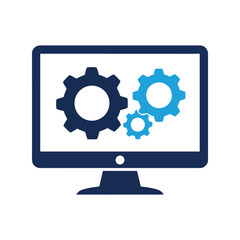 Computer monitor with gears technology engineering digital innovation process mechanics