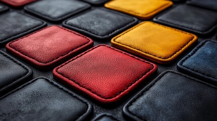 Colorful Leather Squares Textures on a Black Background Surface