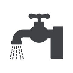 Water faucet icon plumbing fixture tap with running water liquid flow symbol isolated vector graphic
