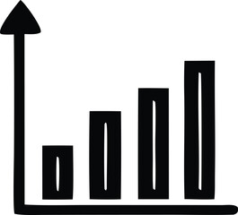 Simple hand drawn bar chart illustrating upward trend and growth over time with clear increasing vertical bars