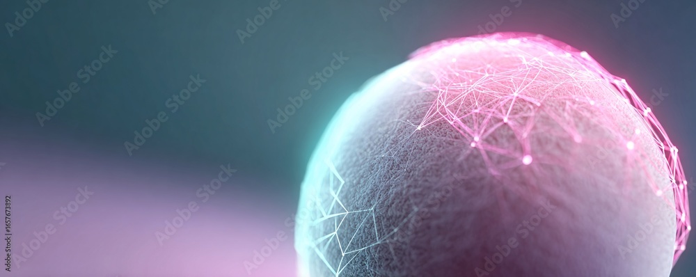 Poster a digital network sphere with glowing connections illustrating machine learning algorithms, soft pas