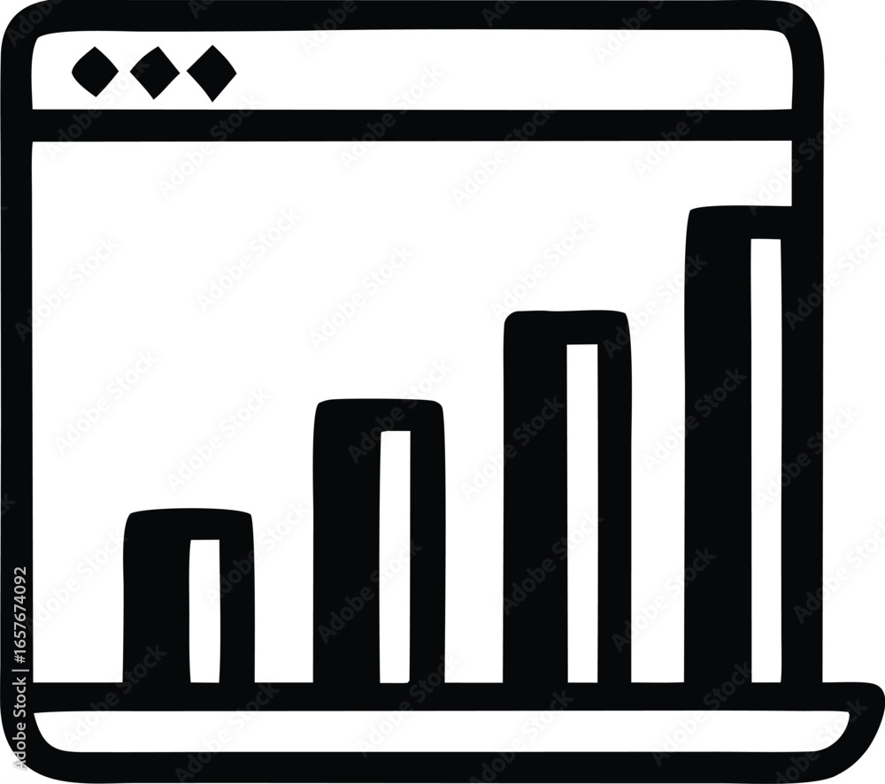 Poster simple hand drawn bar chart icon representing growth and data analysis on a digital screen