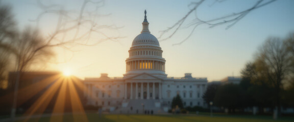 Fototapeta premium Sunrise over the capitol building washington d.C. Architectural photography natural light landscape government concept