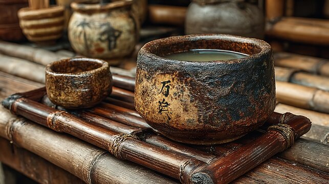 Bamboo sake container traditional japanese artwork high resolution picture