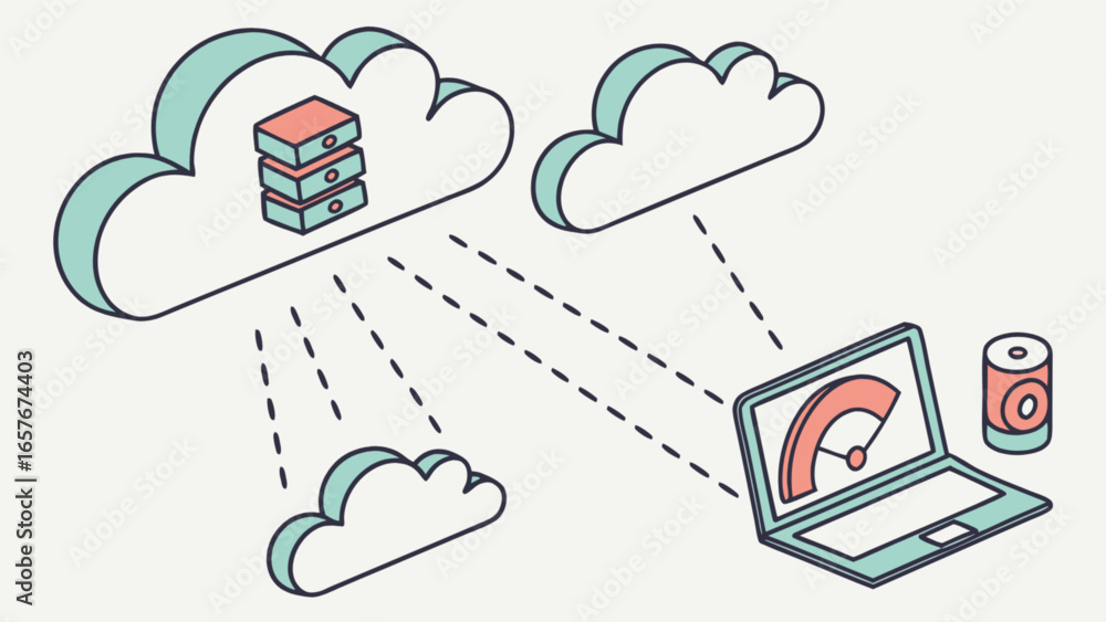 Poster cloud computing network data transfer speed performance test on laptop and cloud storage servers