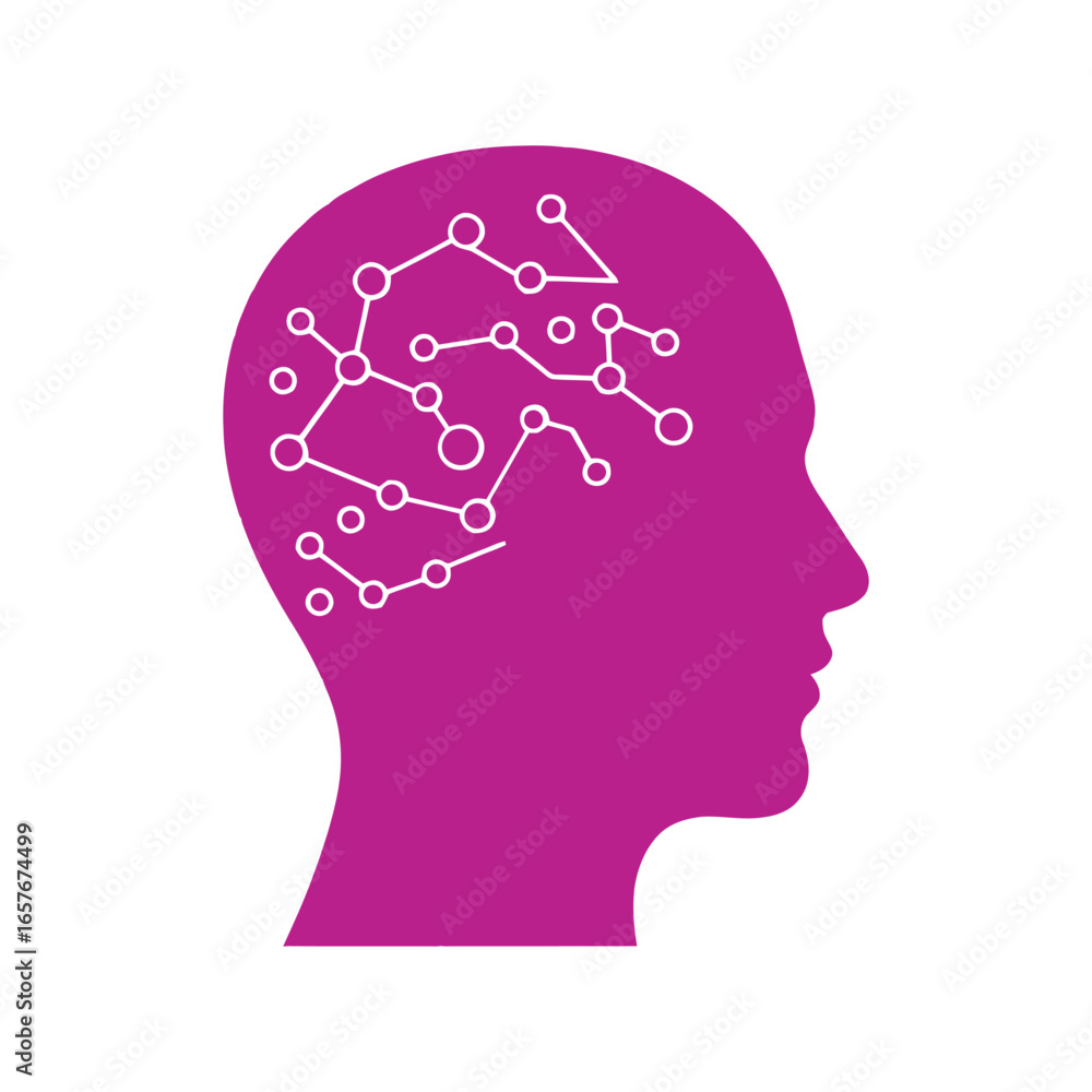 Poster human head profile with neural network connections symbolizing ai brain and technology