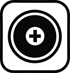 Simple black and white icon featuring a plus sign inside a concentric circle within a rounded square frame
