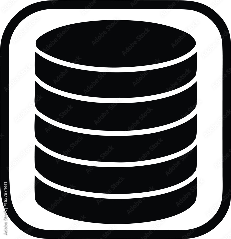 Poster simple black and white icon representing a stack of cylinders or database records