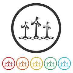 Wind turbine offshore icon. Set icons in color circle buttons