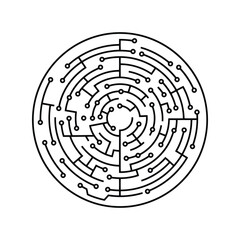 Circular circuit board maze illustration technology puzzle complex network innovation challenge digital path