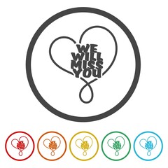 We will miss you heart icon. Set icons in color circle buttons