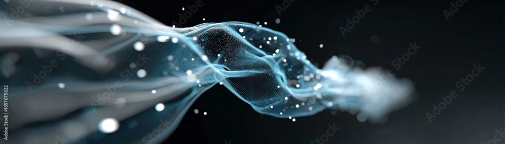Poster abstract layered waves of data flow forming neural pathways, futuristic aesthetic, stock photo with 