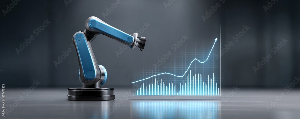 Aufkleber ai-powered robot analyzing holographic charts in modern lab, futuristic stock photo with copyspace