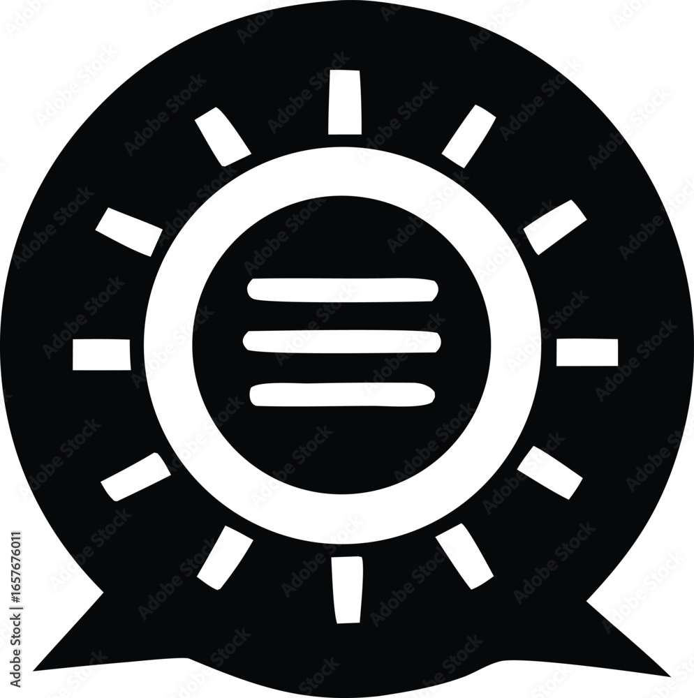 Poster stylized sun icon with three horizontal lines inside a speech bubble shape