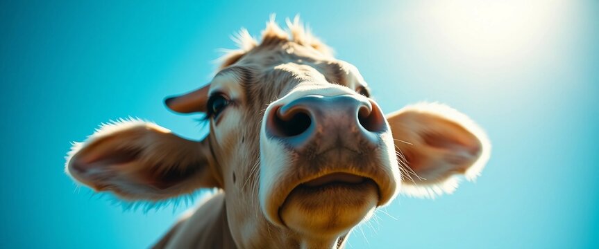 cow against a bright blue sky  