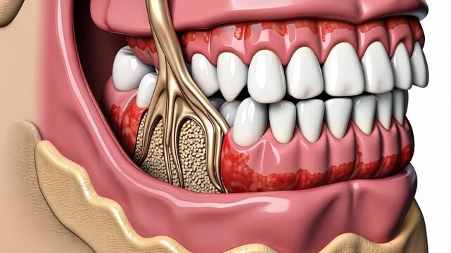 Detailed Anatomical Diagram Showing Human Oral Cavity with Gum Layers, Teeth, and Facial Muscle Structure for Medical and Educational Purposes