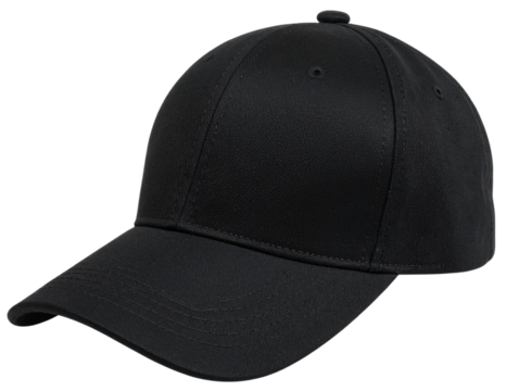  Black Baseball Cap Side Angle with Curved Brim, Transparent Background 