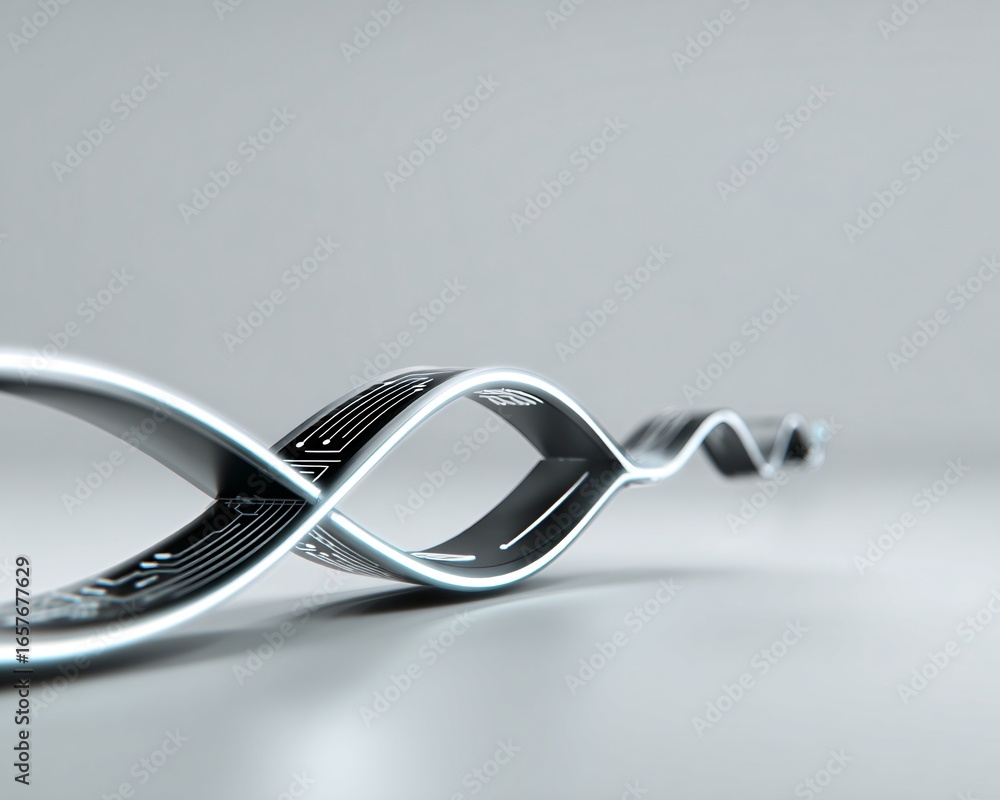 Poster minimal glowing ai circuit pathways forming an infinity loop on clean background, stock photo with c
