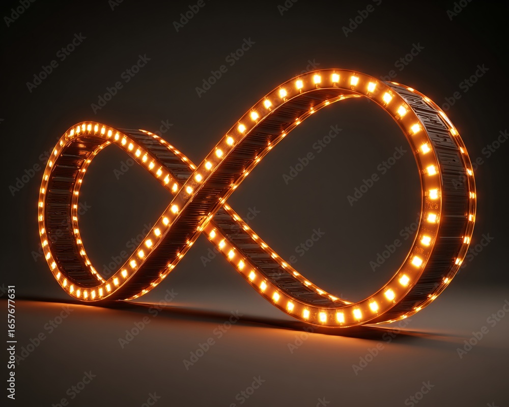 Poster minimal glowing ai circuit pathways forming an infinity loop on clean background, stock photo with c