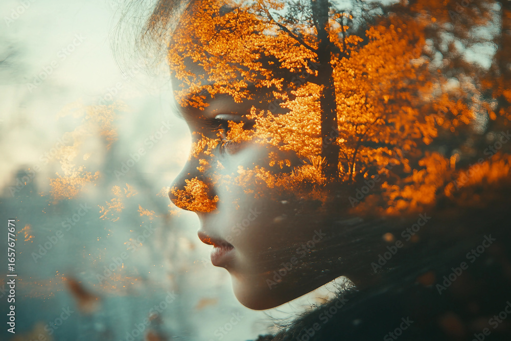 Poster portrait of a cute child in autumn created with generative ai