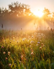 Sunrise through a meadow