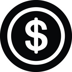 Simple black and white icon of a dollar coin symbolizing wealth and financial transactions