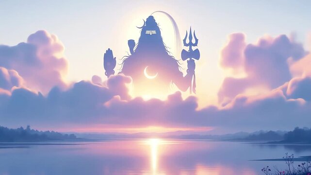 Shivas Serenity Sunrise over a Peaceful Lake.