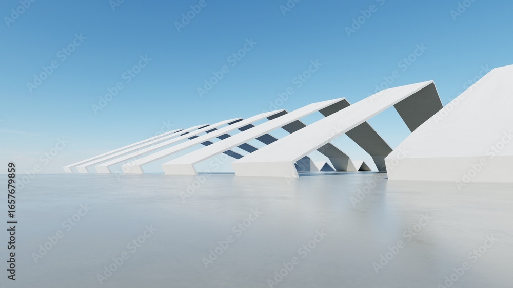 Poster 3d illustration of abstract modern architecture background, minimal geometry architectural design, c