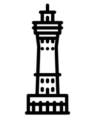 Tall lighthouse architectural monument black line vector illustration