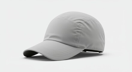 Fototapeta premium A plain grey baseball cap displayed on a white background