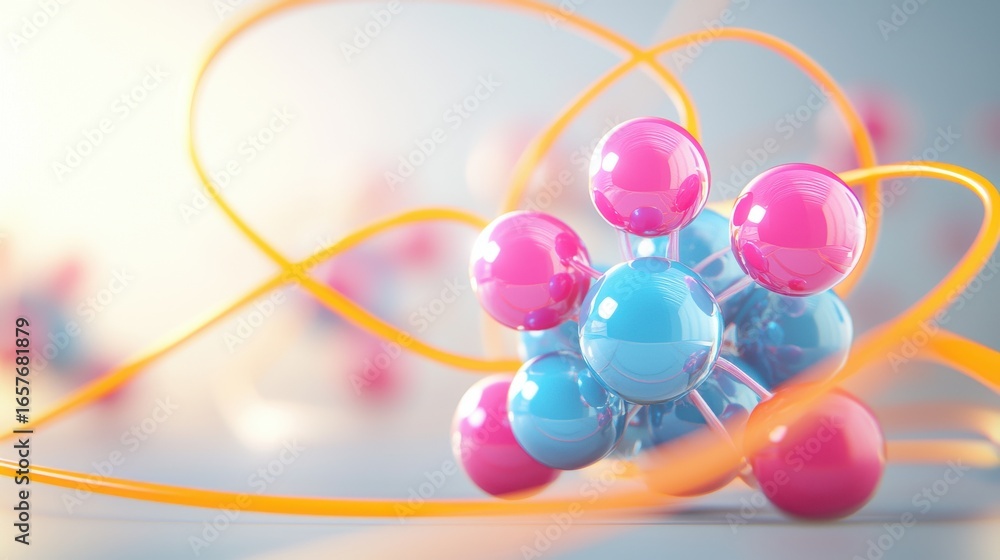 Poster vibrant futuristic illust n depicting an abstract molecular structure with interconnected luminous s
