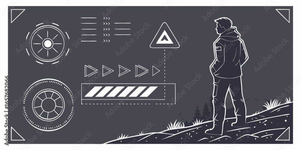 Aufkleber set of retro futuristic cyber design grids abstract digital shapes and data waves set hud futuristic