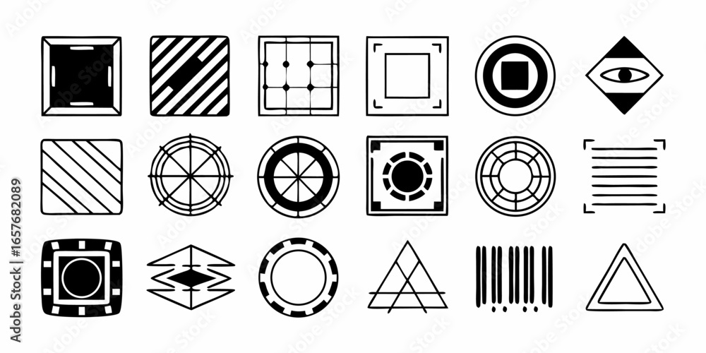Fototapete set of retro futuristic cyber design grids abstract digital shapes and data waves set hud futuristic