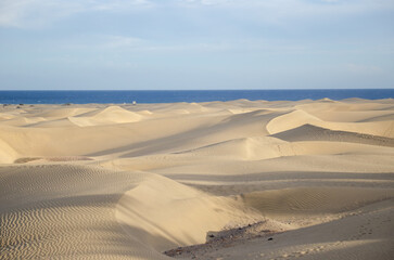 sand dunes with sea in the background in Gran Canaria, the largest of the Canary Islands