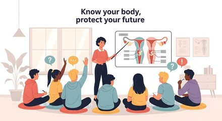 Teacher Instructing Diverse Students About Anatomy in Bright Classroom