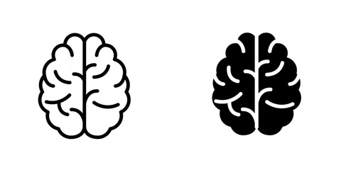 Human brain icon in outline and solid style. Great for education, science, healthcare, psychology, artificial intelligence, and innovation concepts.