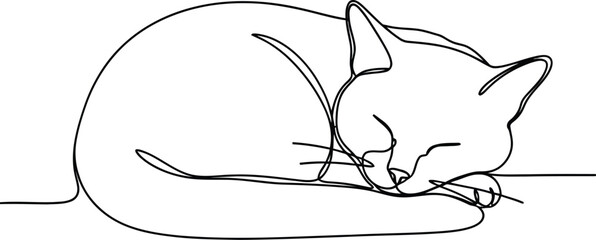 Peaceful sleeping cat captured in elegant single line art style