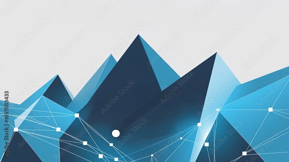Poster abstract data network: geometric composition with interconnected nodes, conveying concepts of digita