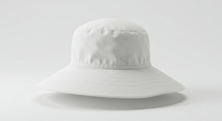 Fototapeta premium A plain white bucket hat with a wide brim presented centrally on a white background