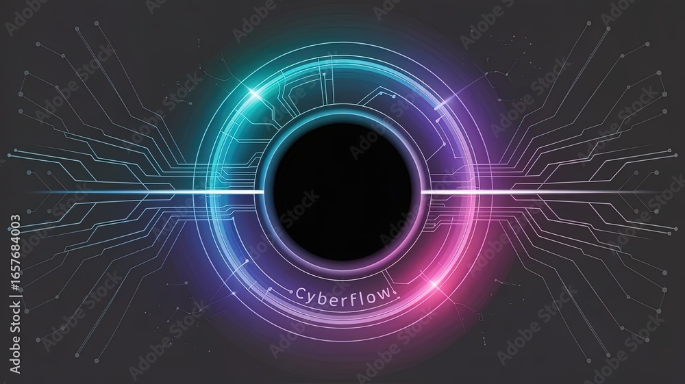 Poster cyberflow: a mesmerizing representation of cyberflow energy with a bold fusion of colors and intrica