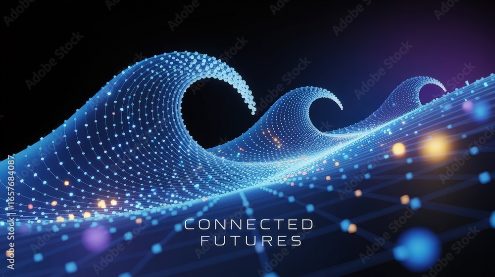 Aufkleber digital waves of connectivity: a visualization of the interconnected digital world, depicted as a dy