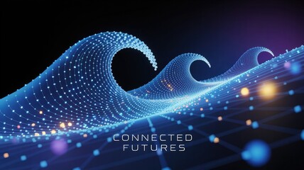 Digital Waves of Connectivity:  A visualization of the interconnected digital world, depicted as a dynamic wave formed by countless glowing nodes. This image symbolizes the flow of data.