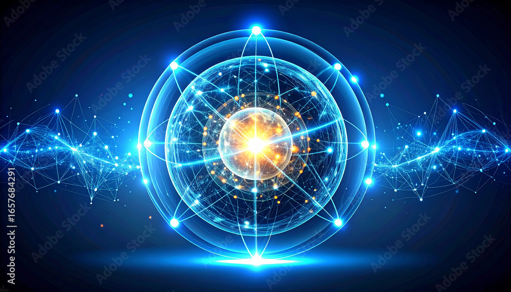 Aufkleber intricate digital illustration depicting a complex network of energy and data within a glowing spher