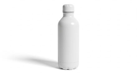 Blank White Reusable Water Bottle Standing on Isolated transparent background